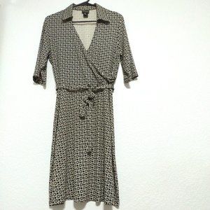 Enfocus Studios| Sz: 12 | Black & White Print Faux Wrap Dress